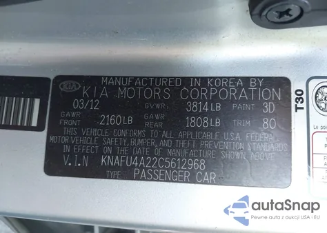 2012 Kia Forte Ex z USA, uszkodzony, nr VIN KNAFU4A22C5612968